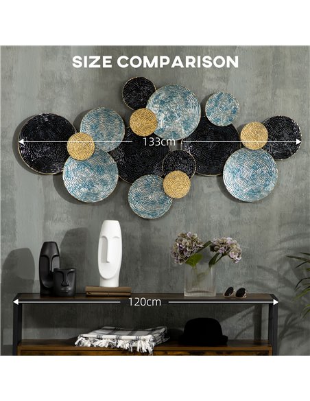 HOMCOM 3D Metal Wall Art Modern Circle Hanging Wall Sculptures Home Decor for Living Room Bedroom Dining Room, Blue Black Gold - pic 132138 | FastDaddyshop