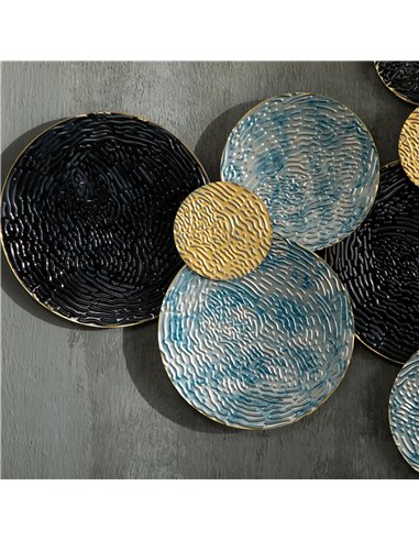 HOMCOM 3D Metal Wall Art Modern Circle Hanging Wall Sculptures Home Decor for Living Room Bedroom Dining Room, Blue Black Gold