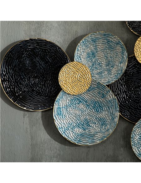 HOMCOM 3D Metal Wall Art Modern Circle Hanging Wall Sculptures Home Decor for Living Room Bedroom Dining Room, Blue Black Gold - pic 132139 | FastDaddyshop