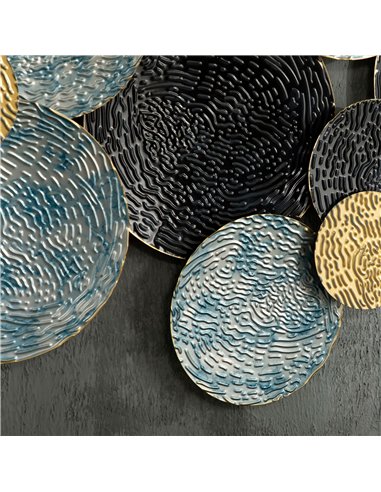 HOMCOM 3D Metal Wall Art Modern Circle Hanging Wall Sculptures Home Decor for Living Room Bedroom Dining Room, Blue Black Gold
