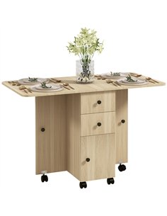 HOMCOM Six-Person Drop Leaf Dining Table, with Storage - Wood-Effect