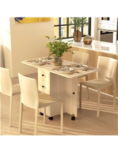 HOMCOM Six-Person Drop Leaf Dining Table, with Storage - Wood-Effect 2