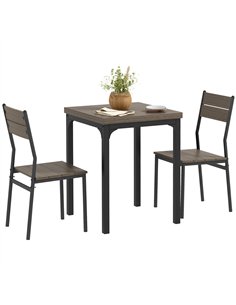 HOMCOM Three-Piece Minimal and Compact Dining Set, Grey Wood Grain