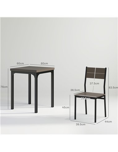 HOMCOM Three-Piece Minimal and Compact Dining Set, Grey Wood Grain
