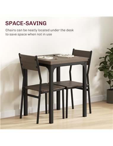 HOMCOM Three-Piece Minimal and Compact Dining Set, Grey Wood Grain
