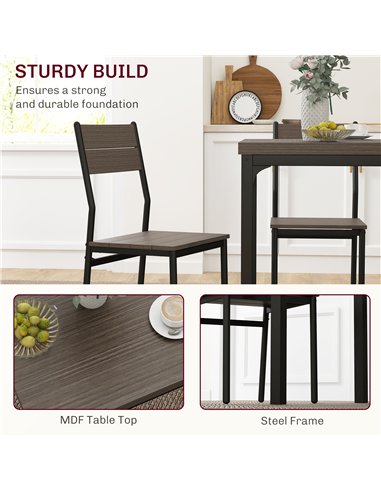 HOMCOM Three-Piece Minimal and Compact Dining Set, Grey Wood Grain