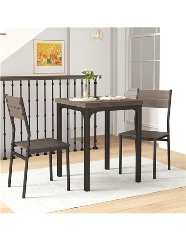 HOMCOM Three-Piece Minimal and Compact Dining Set, Grey Wood Grain