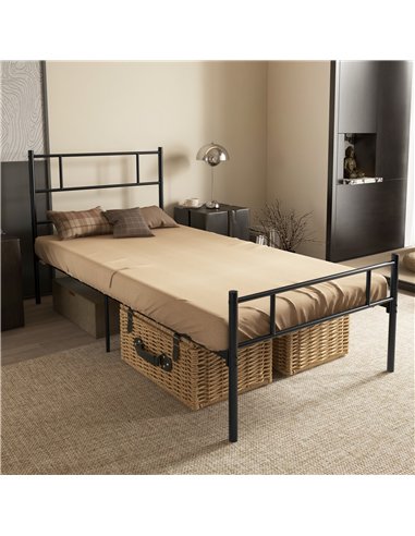 HOMCOM Single Metal Bed Frame Solid Bedstead Base with Headboard and Footboard, Metal Slat Support and Underbed Storage Space, B