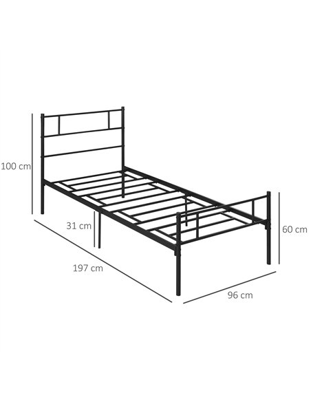 HOMCOM Single Metal Bed Frame Solid Bedstead Base with Headboard and Footboard, Metal Slat Support and Underbed Storage Space, B - pic 132188 | FastDaddyshop