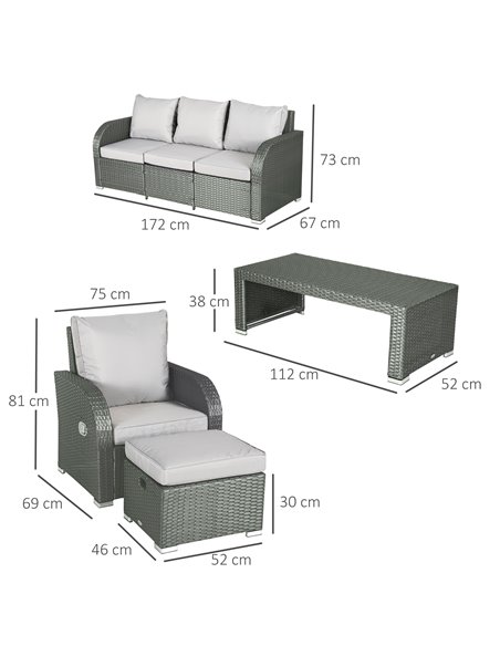 Outsunny Rattan Garden Furniture 7 Seater Sofa & Coffee Table Footstool Set Outdoor Patio Wicker Weave Reclining Chair Space-sav - pic 13219 | FastDaddyshop