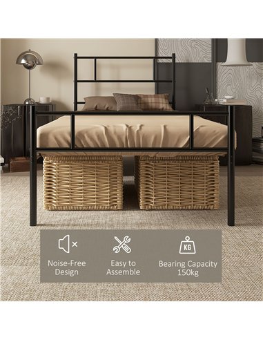 HOMCOM Single Metal Bed Frame Solid Bedstead Base with Headboard and Footboard, Metal Slat Support and Underbed Storage Space, B