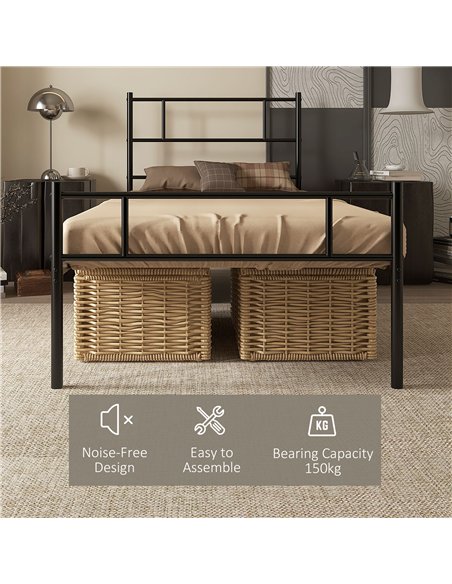 HOMCOM Single Metal Bed Frame Solid Bedstead Base with Headboard and Footboard, Metal Slat Support and Underbed Storage Space, B - pic 132190 | FastDaddyshop