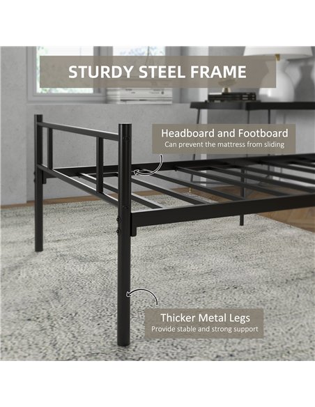 HOMCOM Single Metal Bed Frame Solid Bedstead Base with Headboard and Footboard, Metal Slat Support and Underbed Storage Space, B - pic 132191 | FastDaddyshop