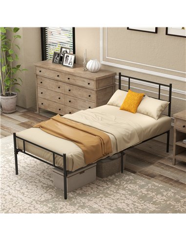 HOMCOM Single Metal Bed Frame Solid Bedstead Base with Headboard and Footboard, Metal Slat Support and Underbed Storage Space, B