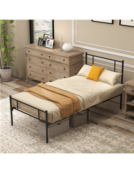 HOMCOM Single Metal Bed Frame Solid Bedstead Base with Headboard and Footboard, Metal Slat Support and Underbed Storage Space, B - pic 132192 | FastDaddyshop