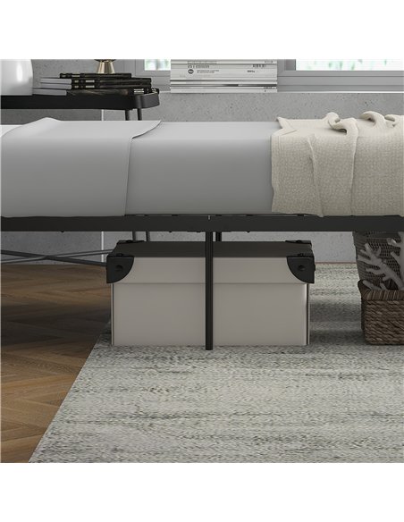 HOMCOM Single Metal Bed Frame Solid Bedstead Base with Headboard and Footboard, Metal Slat Support and Underbed Storage Space, B - pic 132193 | FastDaddyshop