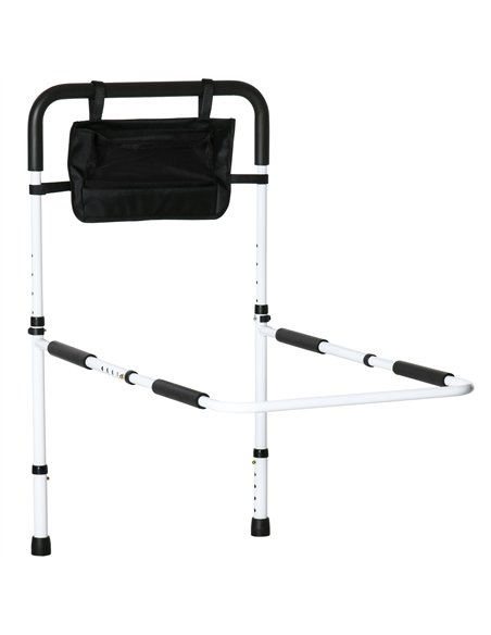 HOMCOM Safety Bed Rail, Height Adjustable Bed Assist Rail with Storage Pocket, Grab Bar for Disabled and Senior, White - pic 132195 | FastDaddyshop