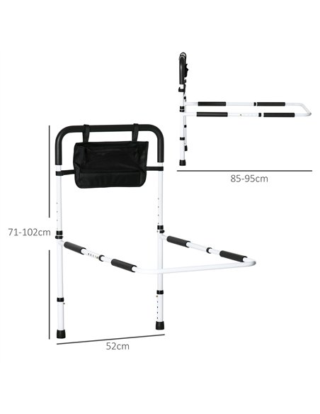 HOMCOM Safety Bed Rail, Height Adjustable Bed Assist Rail with Storage Pocket, Grab Bar for Disabled and Senior, White - pic 132197 | FastDaddyshop