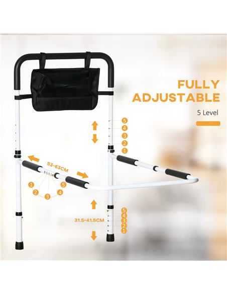 HOMCOM Safety Bed Rail, Height Adjustable Bed Assist Rail with Storage Pocket, Grab Bar for Disabled and Senior, White - pic 132198 | FastDaddyshop