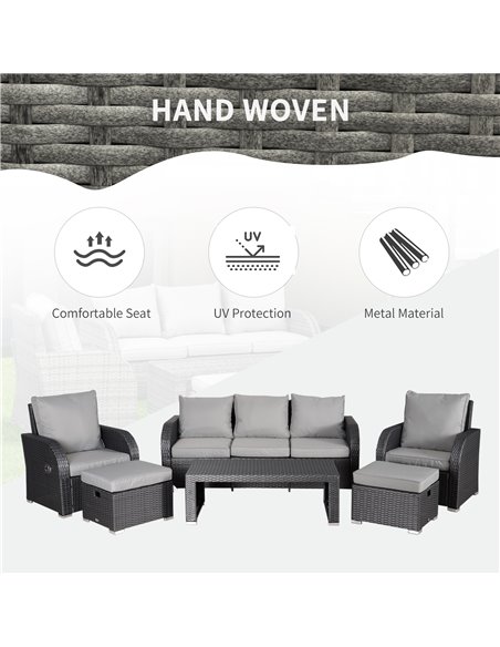 Outsunny Rattan Garden Furniture 7 Seater Sofa & Coffee Table Footstool Set Outdoor Patio Wicker Weave Reclining Chair Space-sav - pic 13221 | FastDaddyshop