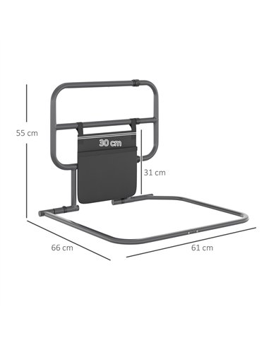 HOMCOM Folding Bed Rail for Elderly Adults, Bed Assist Rail with Storage Pocket for Disabled, Pregnant, Black