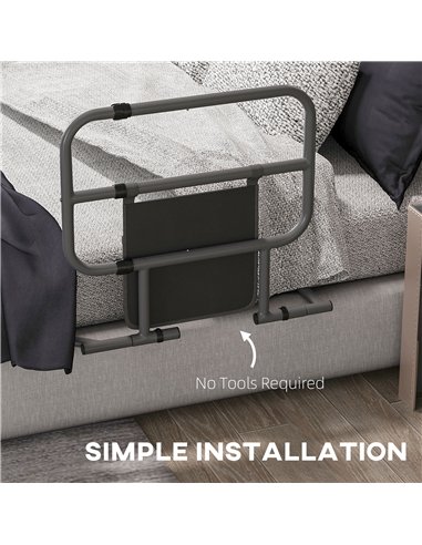 HOMCOM Folding Bed Rail for Elderly Adults, Bed Assist Rail with Storage Pocket for Disabled, Pregnant, Black
