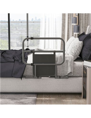 HOMCOM Folding Bed Rail for Elderly Adults, Bed Assist Rail with Storage Pocket for Disabled, Pregnant, Black