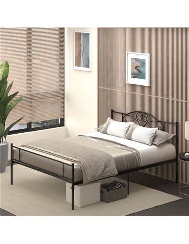 HOMCOM King Size Bed Frame, 5ft4 Metal Bed Base with Headboard and Footboard, 31cm Underneath Storage Space for Bedroom