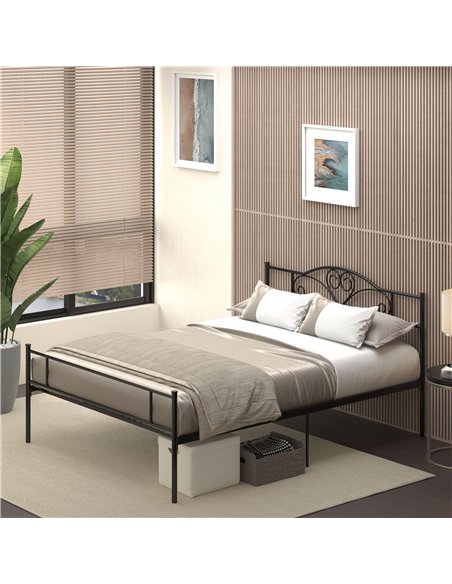 HOMCOM King Size Bed Frame, 5ft4 Metal Bed Base with Headboard and Footboard, 31cm Underneath Storage Space for Bedroom - pic 132223 | FastDaddyshop