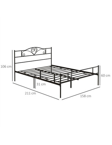 HOMCOM King Size Bed Frame, 5ft4 Metal Bed Base with Headboard and Footboard, 31cm Underneath Storage Space for Bedroom