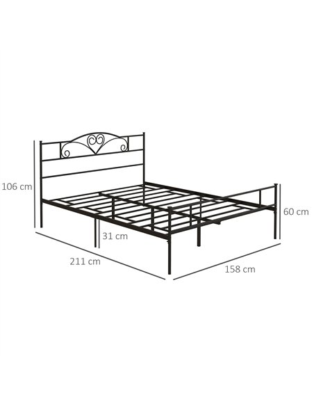 HOMCOM King Size Bed Frame, 5ft4 Metal Bed Base with Headboard and Footboard, 31cm Underneath Storage Space for Bedroom - pic 132224 | FastDaddyshop