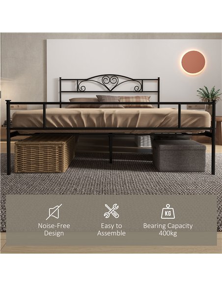 HOMCOM King Size Bed Frame, 5ft4 Metal Bed Base with Headboard and Footboard, 31cm Underneath Storage Space for Bedroom - pic 132226 | FastDaddyshop