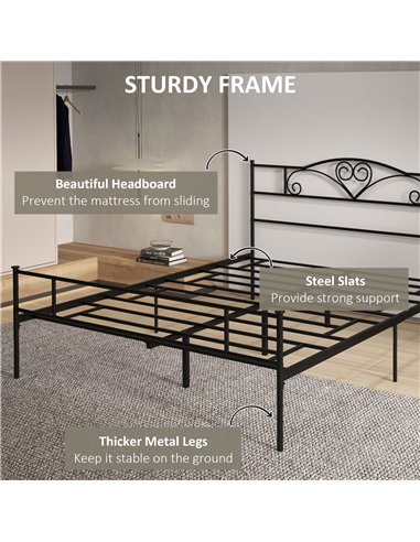 HOMCOM King Size Bed Frame, 5ft4 Metal Bed Base with Headboard and Footboard, 31cm Underneath Storage Space for Bedroom