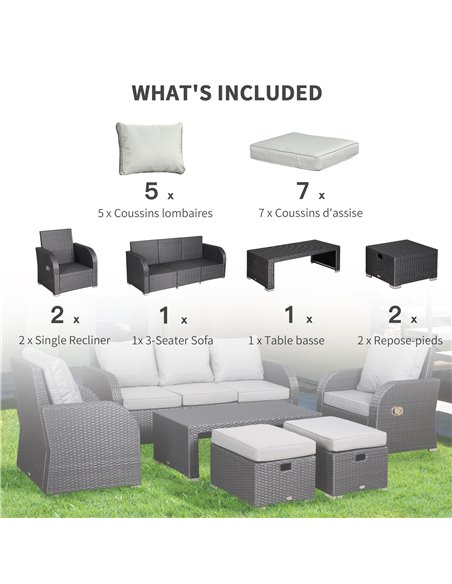 Outsunny Rattan Garden Furniture 7 Seater Sofa & Coffee Table Footstool Set Outdoor Patio Wicker Weave Reclining Chair Space-sav - pic 13223 | FastDaddyshop