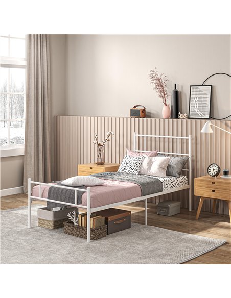 HOMCOM Single Bed Frame, Metal Bed Base with Headboard and Footboard, Metal Slat Support and 31cm Underbed Storage Space - pic 132232 | FastDaddyshop