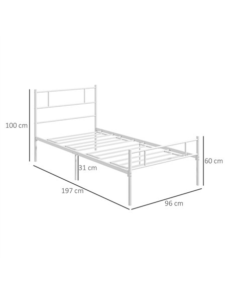 HOMCOM Single Bed Frame, Metal Bed Base with Headboard and Footboard, Metal Slat Support and 31cm Underbed Storage Space - pic 132233 | FastDaddyshop