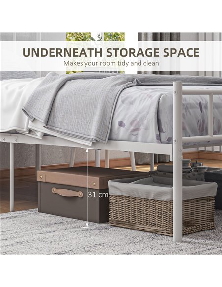 HOMCOM Single Bed Frame, Metal Bed Base with Headboard and Footboard, Metal Slat Support and 31cm Underbed Storage Space - pic 132234 | FastDaddyshop