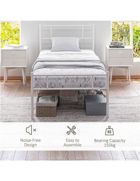 HOMCOM Single Bed Frame, Metal Bed Base with Headboard and Footboard, Metal Slat Support and 31cm Underbed Storage Space - pic 132235 | FastDaddyshop