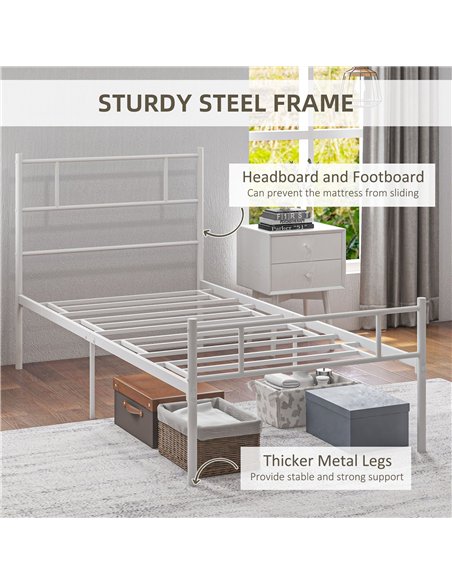 HOMCOM Single Bed Frame, Metal Bed Base with Headboard and Footboard, Metal Slat Support and 31cm Underbed Storage Space - pic 132236 | FastDaddyshop
