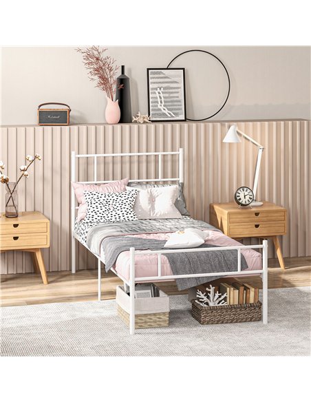 HOMCOM Single Bed Frame, Metal Bed Base with Headboard and Footboard, Metal Slat Support and 31cm Underbed Storage Space - pic 132237 | FastDaddyshop
