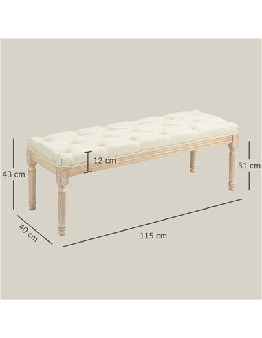 HOMCOM Vintage Wooden Bed End Bench - Cream White
