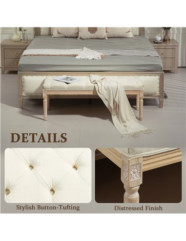 HOMCOM Vintage Wooden Bed End Bench - Cream White