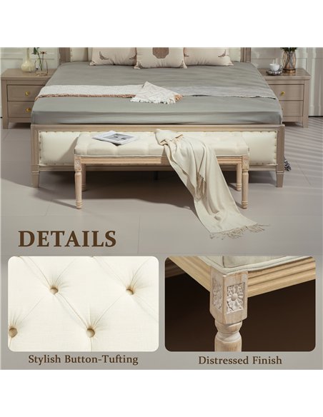 HOMCOM Vintage Wooden Bed End Bench - Cream White - pic 132243 | FastDaddyshop
