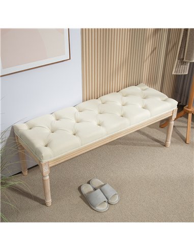 HOMCOM Vintage Wooden Bed End Bench - Cream White