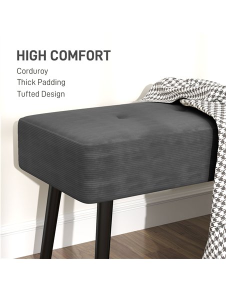HOMCOM End of Bed Bench, Corduroy Bedroom Bench with Thick Padding and Steel Legs, Tufted Window Seat for Entryway, Living Room, - pic 132252 | FastDaddyshop