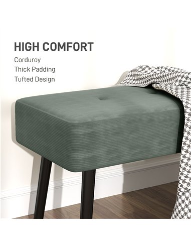 HOMCOM End of Bed Bench, Corduroy Bedroom Bench with Thick Padding and Steel Legs, Tufted Window Seat for Entryway, Living Room,