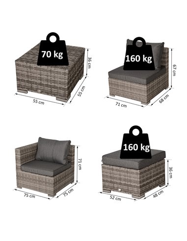 Outsunny 8-Piece Rattan Sofa Set with Cushions, Mixed Grey