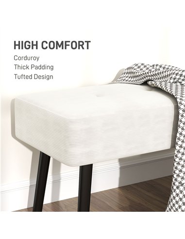 HOMCOM End of Bed Bench, Corduroy Bedroom Bench with Thick Padding and Steel Legs, Tufted Window Seat for Entryway, Living Room,