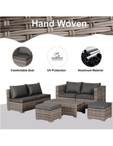 Outsunny 8-Piece Rattan Sofa Set with Cushions, Mixed Grey