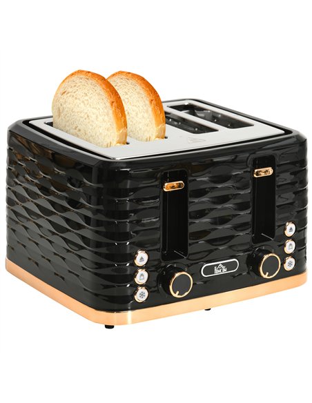 HOMCOM Four-Slice Rippled Toaster - Black - pic 132303 | FastDaddyshop
